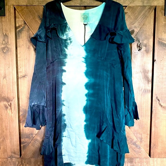 Chaser Ruffled Silk Tie Dye Mini Dress NWT - Picture 4 of 16